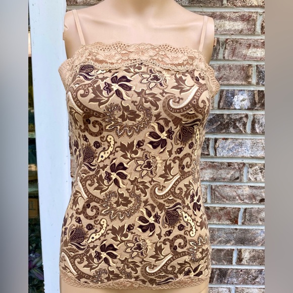 Y2K Tan/Brown Floral Fall Lace Cami Top - Picture 4 of 8